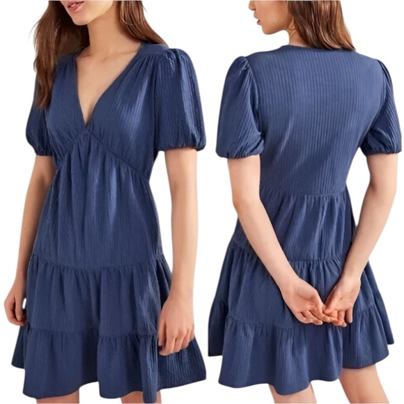 BODEN Jersey Seersucker Tiered Mini Dress. Size 8 - Picture 1 of 9
